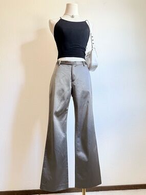 Y2K Gap Silver Metallic Low Rise Straight Cropped Pants Futuristic Retro Vintage